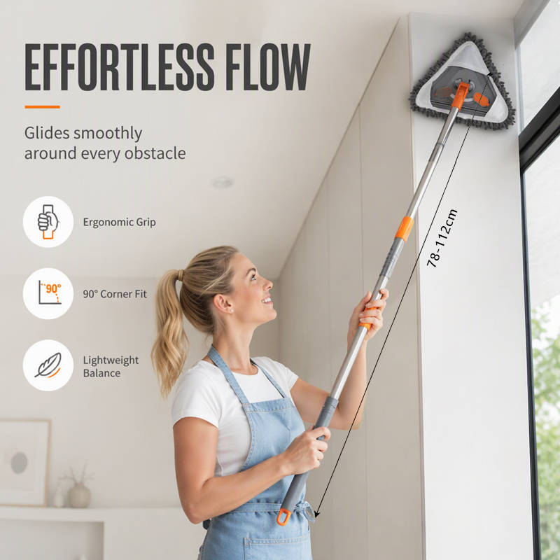 🧹 50% RABATT NU! 🎁 Triangulär städmopp med teleskopskaft – 360° sväng, tvättbara moppdukar & lättviktig – Rengör golv, väggar & hörn med lätthet ✨