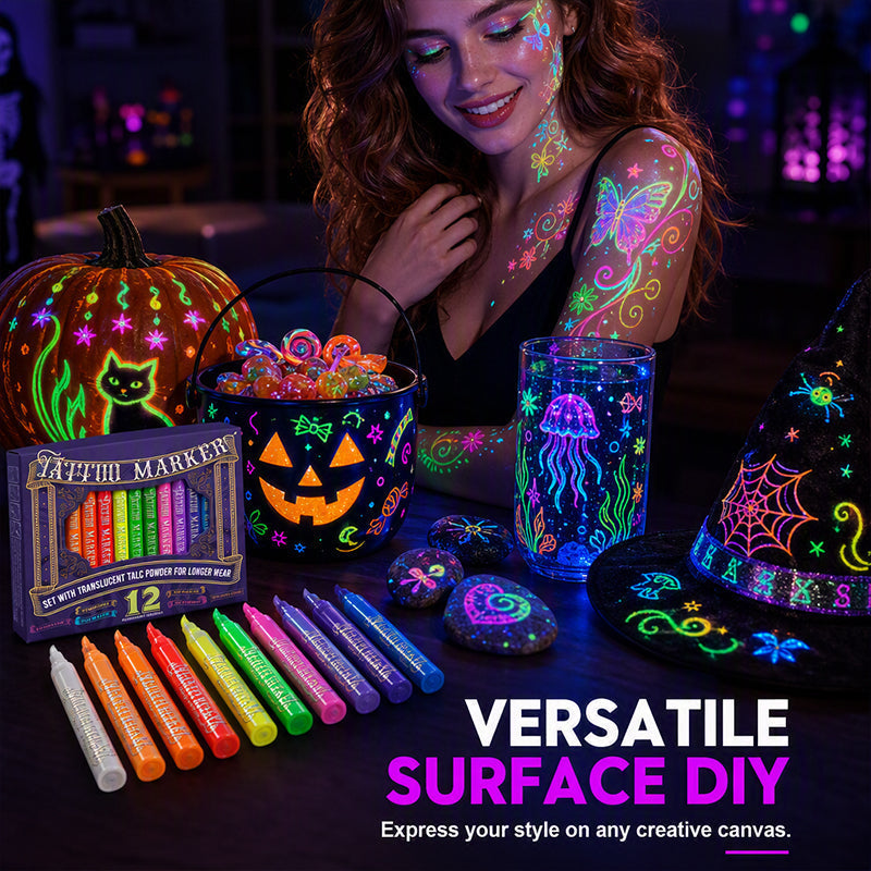 🌈 Rita, lys upp och stick ut – Glow Party-tatueringspennor för fest och kreativ lek