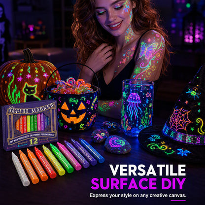 🌈 Rita, lys upp och stick ut – Glow Party-tatueringspennor för fest och kreativ lek