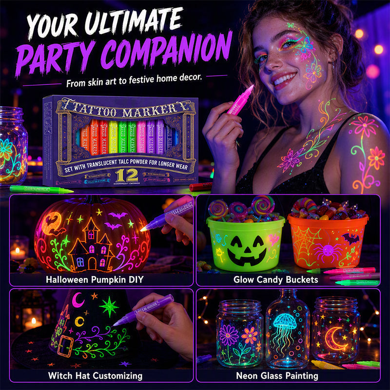 🌈 Rita, lys upp och stick ut – Glow Party-tatueringspennor för fest och kreativ lek