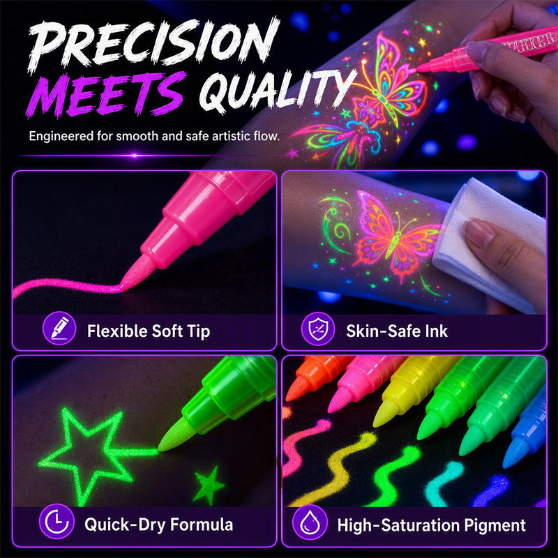 🌈 Rita, lys upp och stick ut – Glow Party-tatueringspennor för fest och kreativ lek