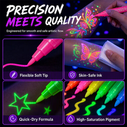 🌈 Rita, lys upp och stick ut – Glow Party-tatueringspennor för fest och kreativ lek