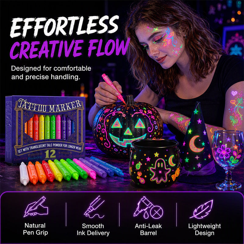 🌈 Rita, lys upp och stick ut – Glow Party-tatueringspennor för fest och kreativ lek