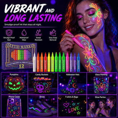 🌈 Rita, lys upp och stick ut – Glow Party-tatueringspennor för fest och kreativ lek