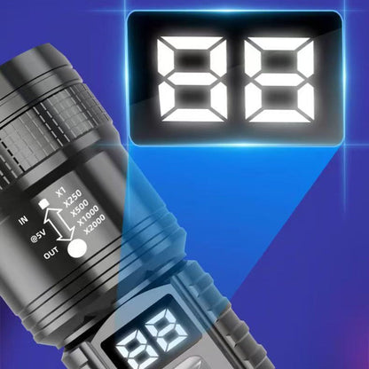 Ultraljus LED-ficklampa med batteriindikator