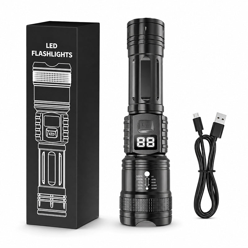 Ultraljus LED-ficklampa med batteriindikator