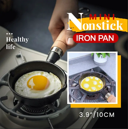 📢📢 NU 50% RABATT & I LAGER ⏰ 🍳 Mini Gjutjärnspanna 10 cm – Hälsosamt Gjutjärn, Jämn Värme & Trähandtag ✨