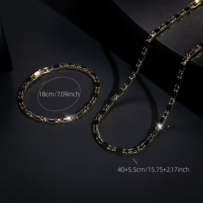 ✨ 50 % RABATT NU! 💎 Glittrande smyckeset för män – halsband & armband – kubisk zirkonia – perfekt för vardag och fest 🖤