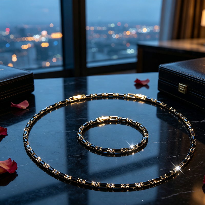✨ 50 % RABATT NU! 💎 Glittrande smyckeset för män – halsband & armband – kubisk zirkonia – perfekt för vardag och fest 🖤