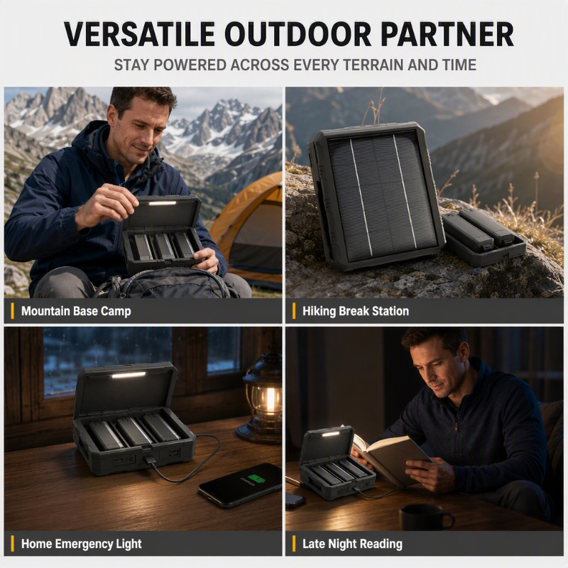 🎉 2026 Sale — Over 19,000 Sold!☀️ 4‑Slot Solar Lithium Battery Charger‑Outdoor Multi‑Function Power Station 🔋