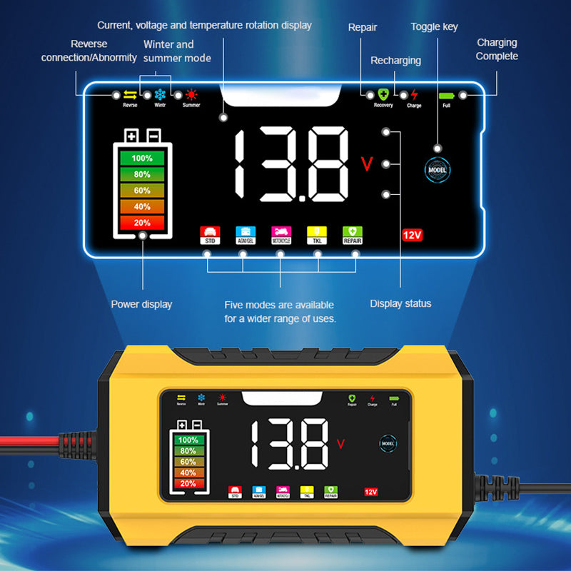 12V 6A Smart Billaddare med LCD-display