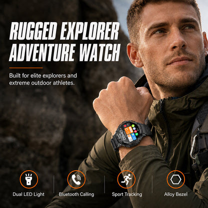 ⌚ 50 % RABATT NU! 🔦 Multifunctional outdoor smartwatch – robust, LED-ficklampa & HD-samtal – perfekt för äventyr och träning 🏔️