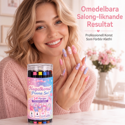24-färgers dubbeländade nagelkonstpennor set