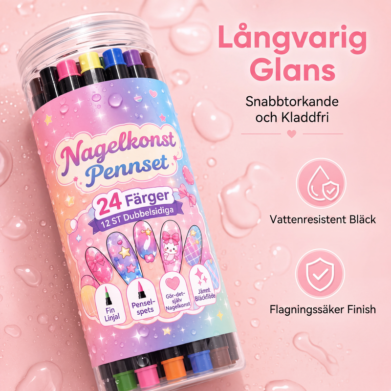 24-färgers dubbeländade nagelkonstpennor set