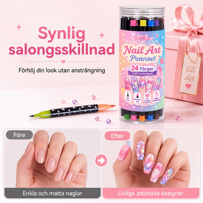 24-färgers dubbeländade nagelkonstpennor set