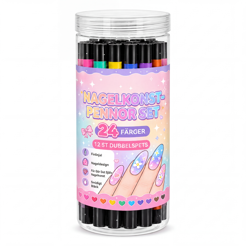 24-färgers dubbeländade nagelkonstpennor set