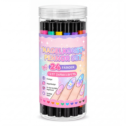 24-färgers dubbeländade nagelkonstpennor set