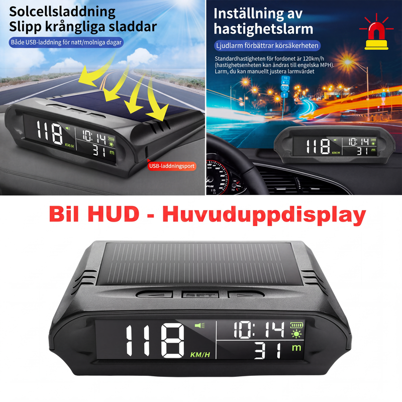 Solcellsdriven GPS-head-up-display för bilar