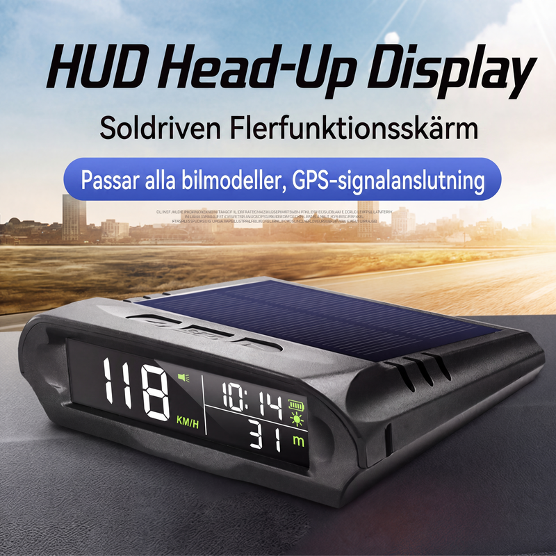 Solcellsdriven GPS-head-up-display för bilar