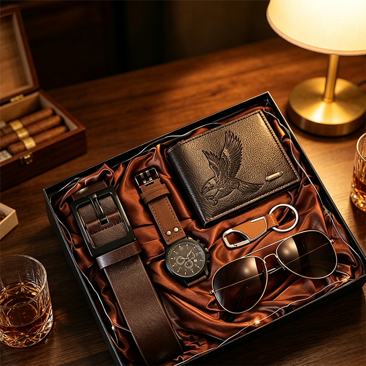 🎁50% RABATT⏰ Herr 7‑delars presentset, komplett med klocka plånbok skärp solglasögon nyckelring – perfekt gåva för födelsedag och festliga tillfällen💼