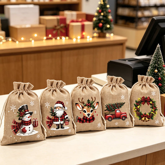 🎄 50 % RABATT NU! 🎁 Julklappspåsar med dragsko – festliga tomte- & renmotiv, dubbel dragsko & hållbart tyg – julglädje i varje gåva ✨