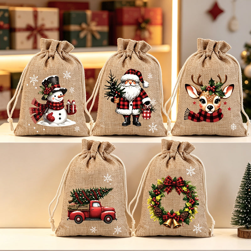 🎄 50 % RABATT NU! 🎁 Julklappspåsar med dragsko – festliga tomte- & renmotiv, dubbel dragsko & hållbart tyg – julglädje i varje gåva ✨