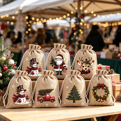🎄 50 % RABATT NU! 🎁 Julklappspåsar med dragsko – festliga tomte- & renmotiv, dubbel dragsko & hållbart tyg – julglädje i varje gåva ✨