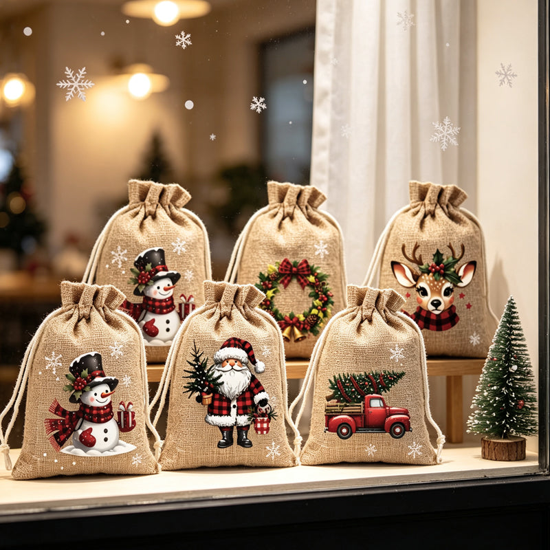 🎄 50 % RABATT NU! 🎁 Julklappspåsar med dragsko – festliga tomte- & renmotiv, dubbel dragsko & hållbart tyg – julglädje i varje gåva ✨