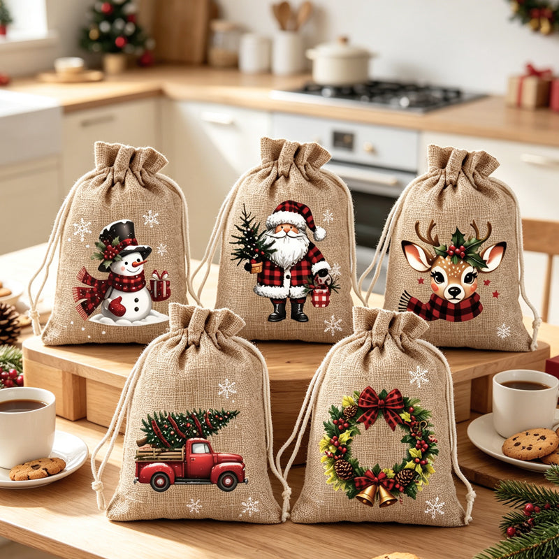 🎄 50 % RABATT NU! 🎁 Julklappspåsar med dragsko – festliga tomte- & renmotiv, dubbel dragsko & hållbart tyg – julglädje i varje gåva ✨