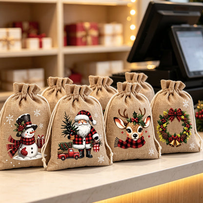 🎄 50 % RABATT NU! 🎁 Julklappspåsar med dragsko – festliga tomte- & renmotiv, dubbel dragsko & hållbart tyg – julglädje i varje gåva ✨