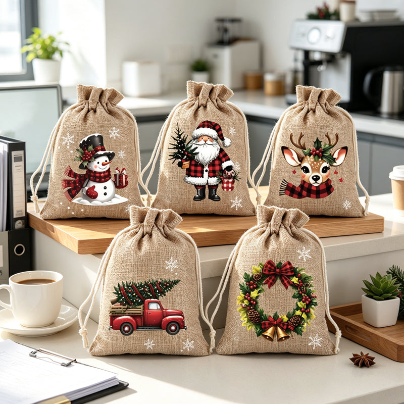 🎄 50 % RABATT NU! 🎁 Julklappspåsar med dragsko – festliga tomte- & renmotiv, dubbel dragsko & hållbart tyg – julglädje i varje gåva ✨