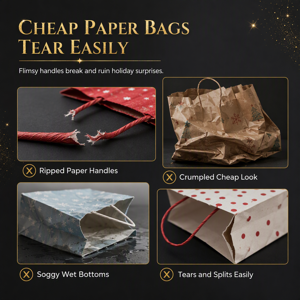 🎄 50 % RABATT NU! 🎁 Svart julklappsväska i non-woven – slitstark, väderbeständig & guldfoliedetaljer – perfekt för elegant julklappsinslagning ✨