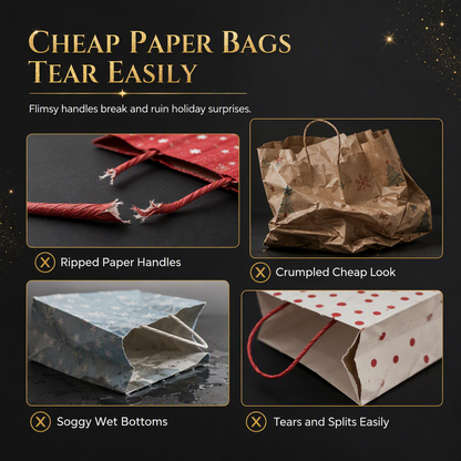 🎄 TIDSBEGRÄNSAT 50 % RABATT! 🖤 Svart Julklappsväska i Non-Woven – Slitstark med Hög Bärförmåga, Väderbeständig Laminerad Barriär & Fantastiska Guldfoliedetaljer – Elegant Julklappsinslagning ✨