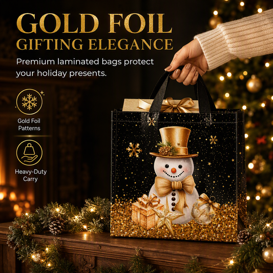 🎄 TIDSBEGRÄNSAT 50 % RABATT! 🖤 Svart Julklappsväska i Non-Woven – Slitstark med Hög Bärförmåga, Väderbeständig Laminerad Barriär & Fantastiska Guldfoliedetaljer – Elegant Julklappsinslagning ✨