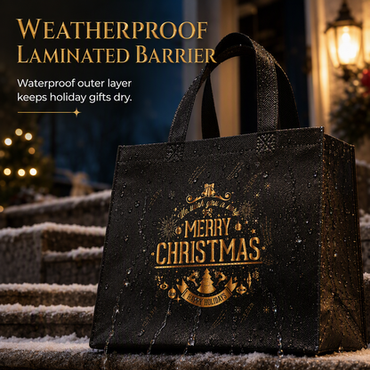 🎄 TIDSBEGRÄNSAT 50 % RABATT! 🖤 Svart Julklappsväska i Non-Woven – Slitstark med Hög Bärförmåga, Väderbeständig Laminerad Barriär & Fantastiska Guldfoliedetaljer – Elegant Julklappsinslagning ✨