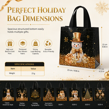 🎄 50 % RABATT NU! 🎁 Svart julklappsväska i non-woven – slitstark, väderbeständig & guldfoliedetaljer – perfekt för elegant julklappsinslagning ✨