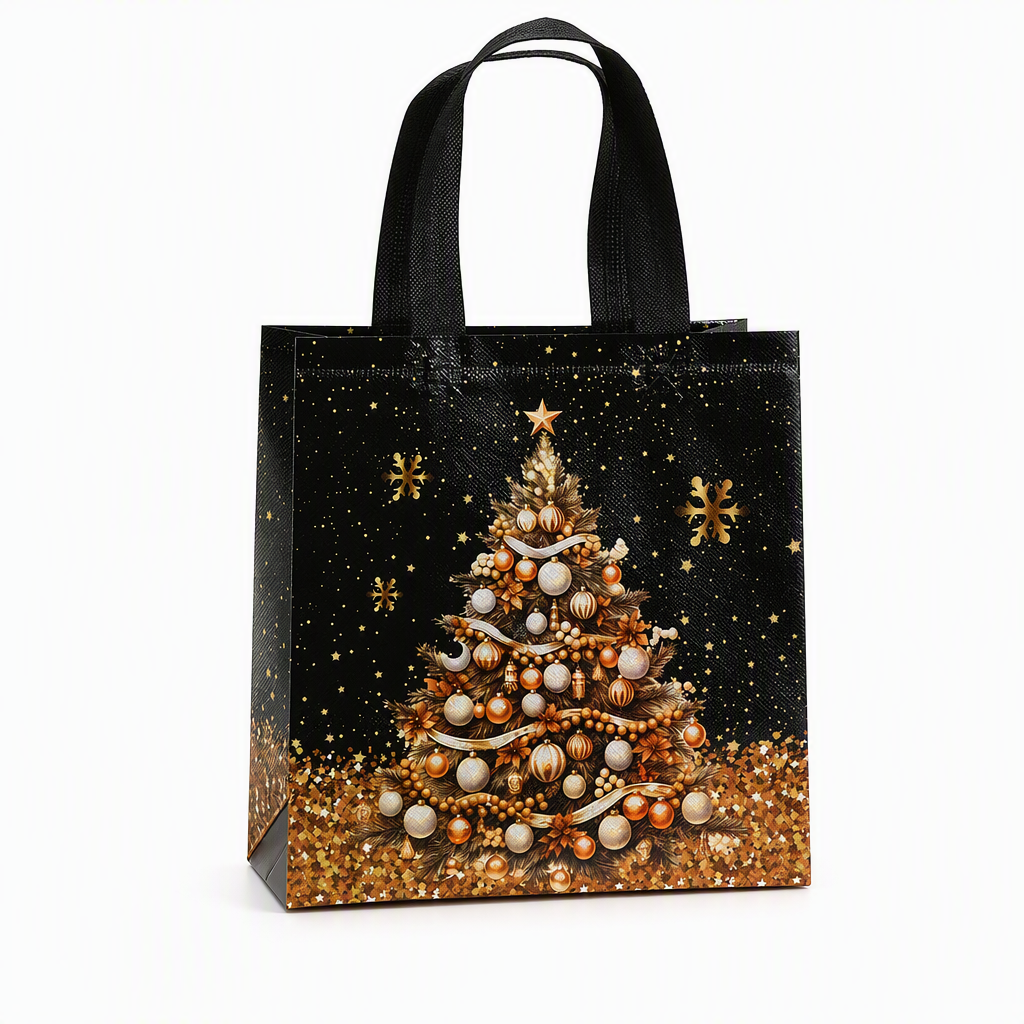 🎄 TIDSBEGRÄNSAT 50 % RABATT! 🖤 Svart Julklappsväska i Non-Woven – Slitstark med Hög Bärförmåga, Väderbeständig Laminerad Barriär & Fantastiska Guldfoliedetaljer – Elegant Julklappsinslagning ✨