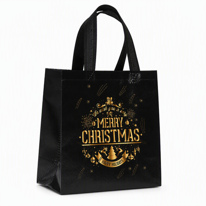 🎄 TIDSBEGRÄNSAT 50 % RABATT! 🖤 Svart Julklappsväska i Non-Woven – Slitstark med Hög Bärförmåga, Väderbeständig Laminerad Barriär & Fantastiska Guldfoliedetaljer – Elegant Julklappsinslagning ✨