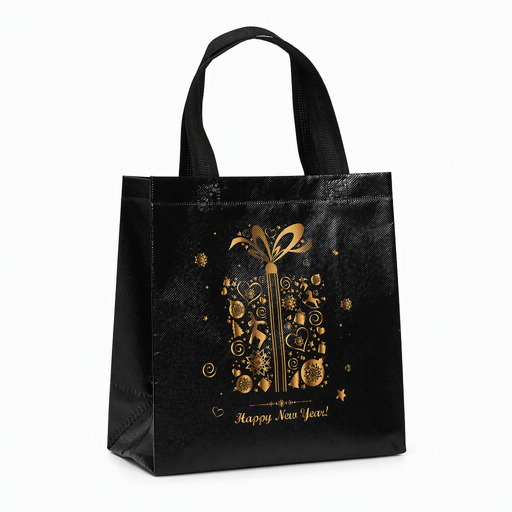 🎄 TIDSBEGRÄNSAT 50 % RABATT! 🖤 Svart Julklappsväska i Non-Woven – Slitstark med Hög Bärförmåga, Väderbeständig Laminerad Barriär & Fantastiska Guldfoliedetaljer – Elegant Julklappsinslagning ✨