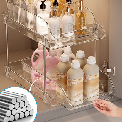 Multifunctionele uittrekbare organizer voor onder de gootsteen in de badkamer
