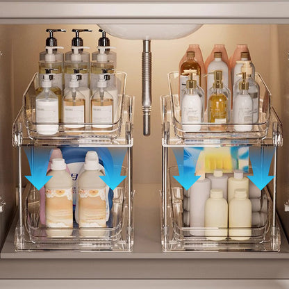 Multifunctionele uittrekbare organizer voor onder de gootsteen in de badkamer