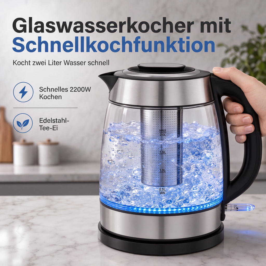 ☕ 50 % RABATT NU! ⚡ 2L elektrisk vattenkokare i glas – stor kapacitet, automatisk avstängning & överhettningsskydd – perfekt för te och kaffe 🏠
