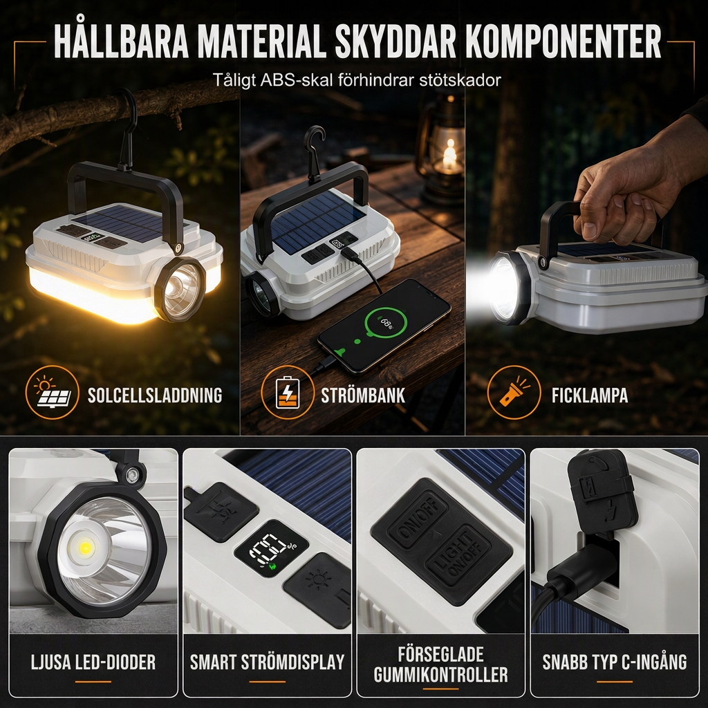 🏕️50 % RABATT!☀️Solcellsdriven, uppladdningsbar LED-campinglykta – väderbeständig, bärbar, mångsidig ✨