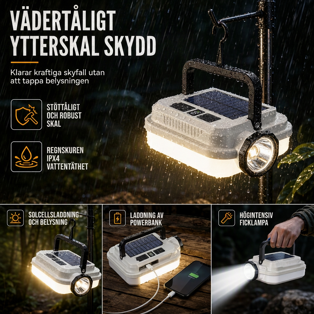 🏕️50 % RABATT!☀️Solcellsdriven, uppladdningsbar LED-campinglykta – väderbeständig, bärbar, mångsidig ✨