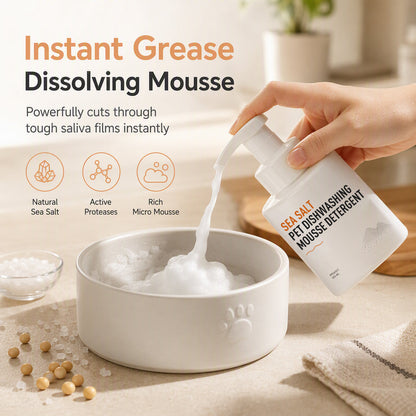 Sea Salt Pet Dishwashing Mousse Detergent for Dog Food Bowls and Tableware with Cleaning Sponge Set