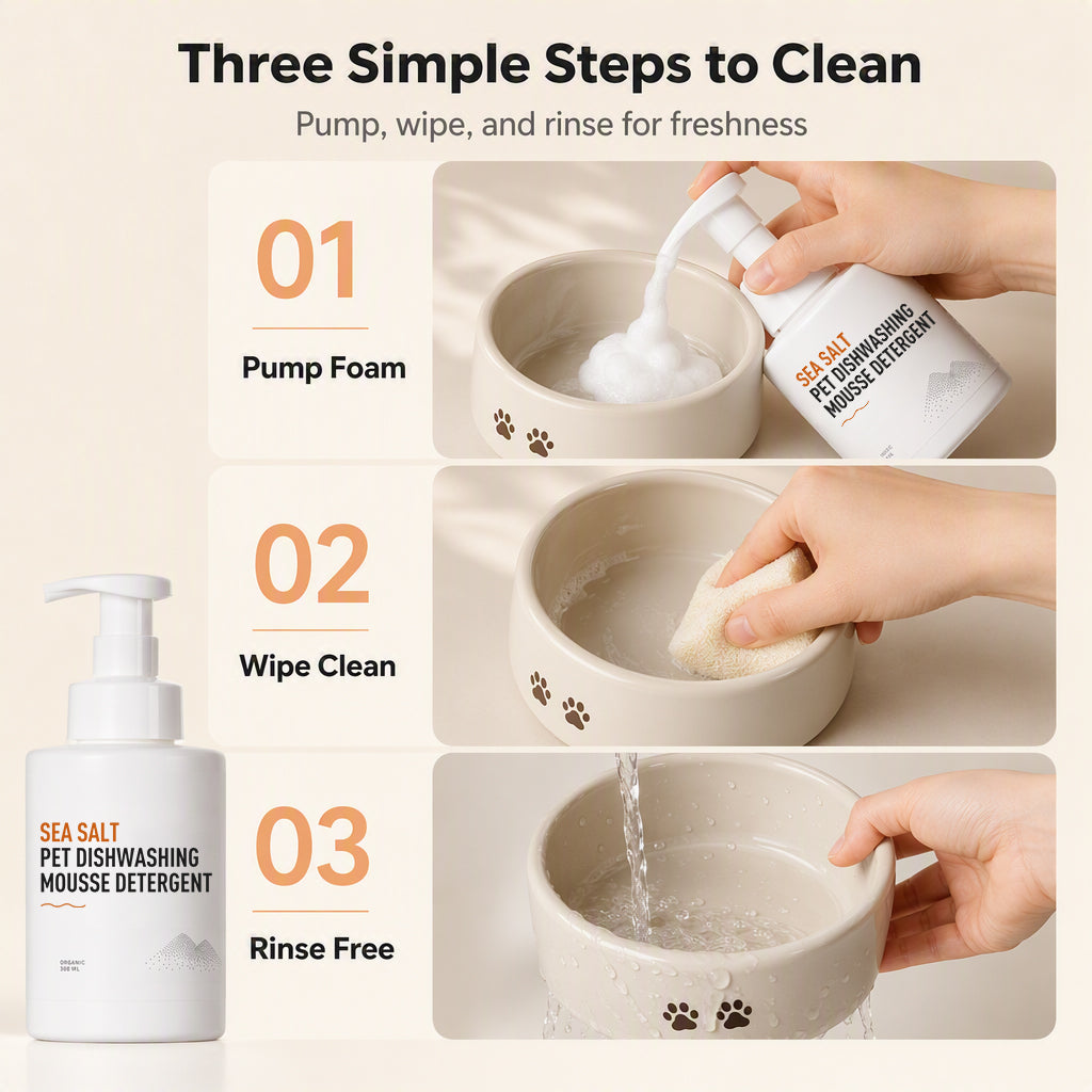 Sea Salt Pet Dishwashing Mousse Detergent for Dog Food Bowls and Tableware with Cleaning Sponge Set