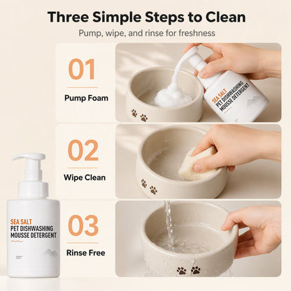 Sea Salt Pet Dishwashing Mousse Detergent for Dog Food Bowls and Tableware with Cleaning Sponge Set