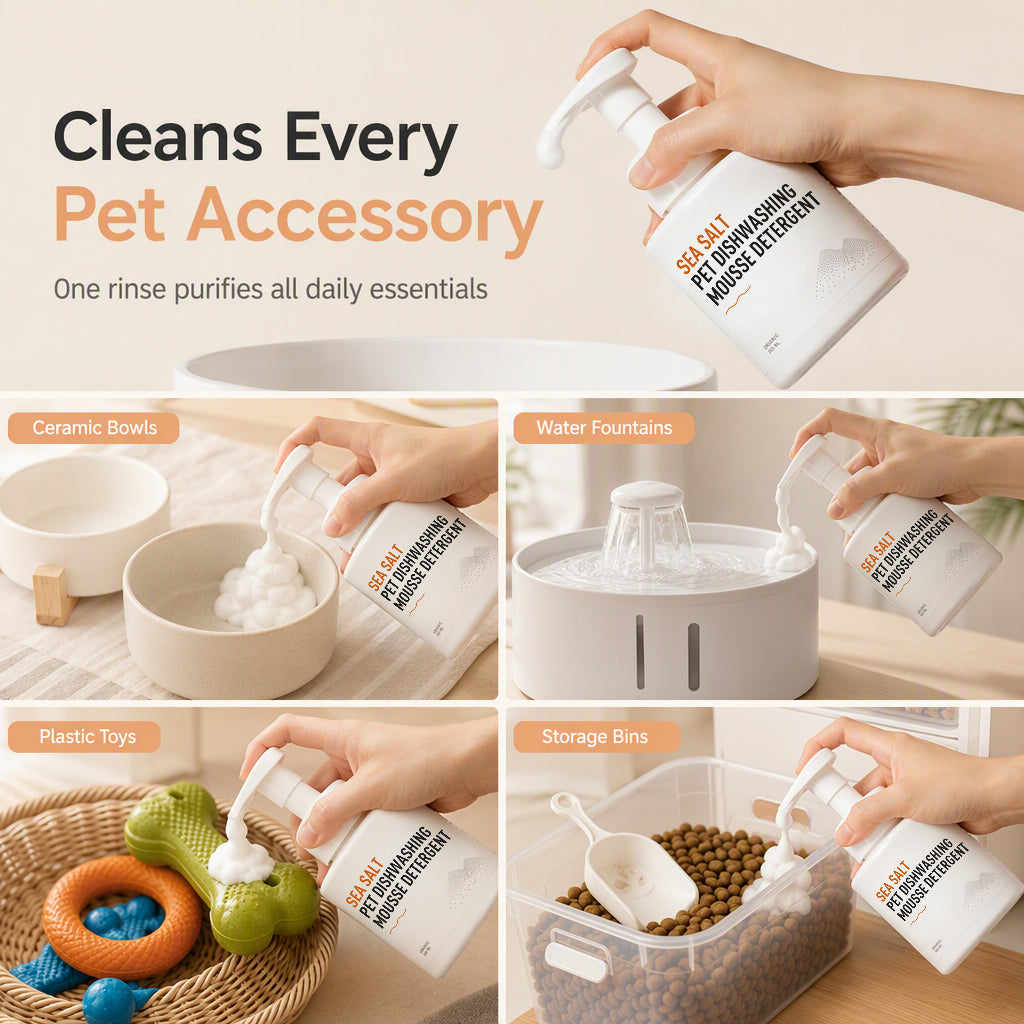 Sea Salt Pet Dishwashing Mousse Detergent for Dog Food Bowls and Tableware with Cleaning Sponge Set