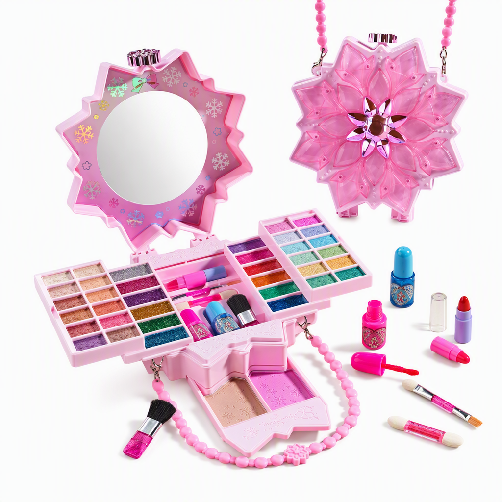 Tvättbart Prinsess-sminkset för Barn med Läppstift, Ögonskugga, Nagellack och Sminkväska