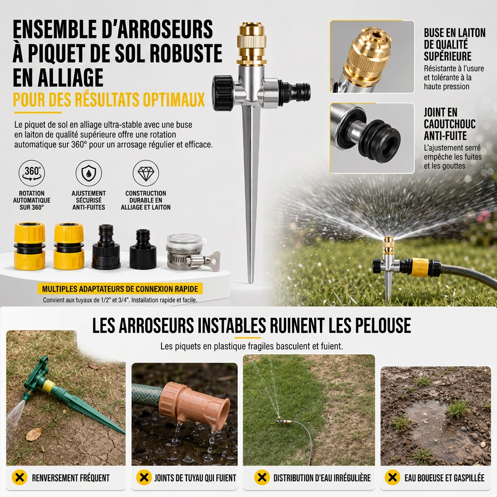 🌱 FLASH REA: 50% RABATT! 360° Roterande Vattenspridare – Mässingsmunstycke & Aluminiumspett för Jämn Trädgårdsbevattning 💦✨